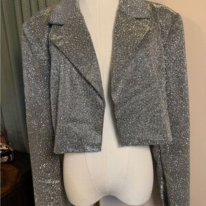 AKIRA Silver Sparkle Cropped Blazer Jacket